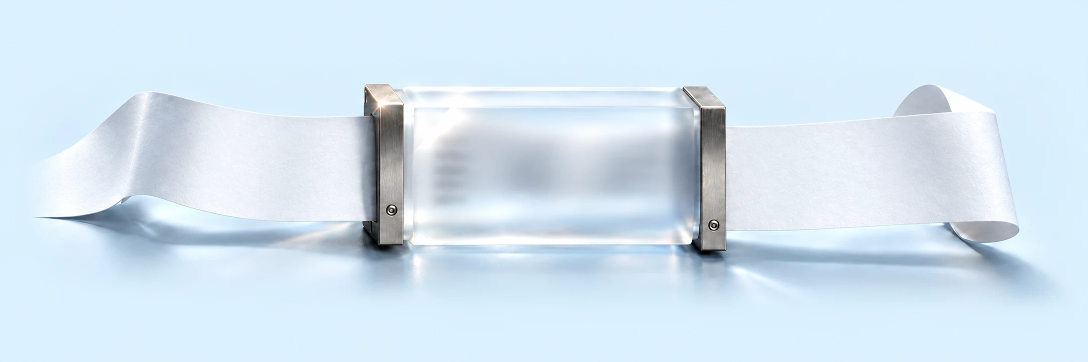 A paper transaction route feeds through a frosted privacy sleeve. Its route is obscured inside the glass and its execution is visible on the other side.
