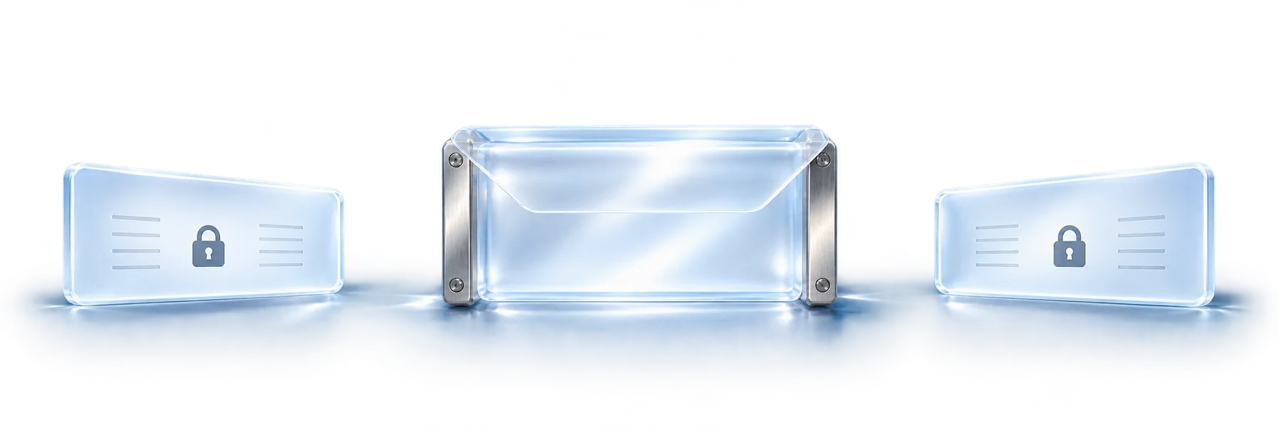 A shielded input note passes through a frosted glass envelope and becomes a new output note.